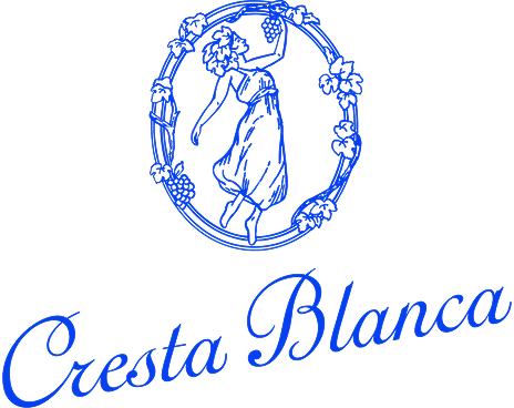 Cresta Blanca logo with woman and grapes.